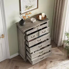 Cassettiera a 7 cassetti in stile rustico per camera da letto, cassettiera alta 50 cm in legno con texture naturale, ampi cassetti in 3 diverse dimensioni, cassettiera rustica da fattoria