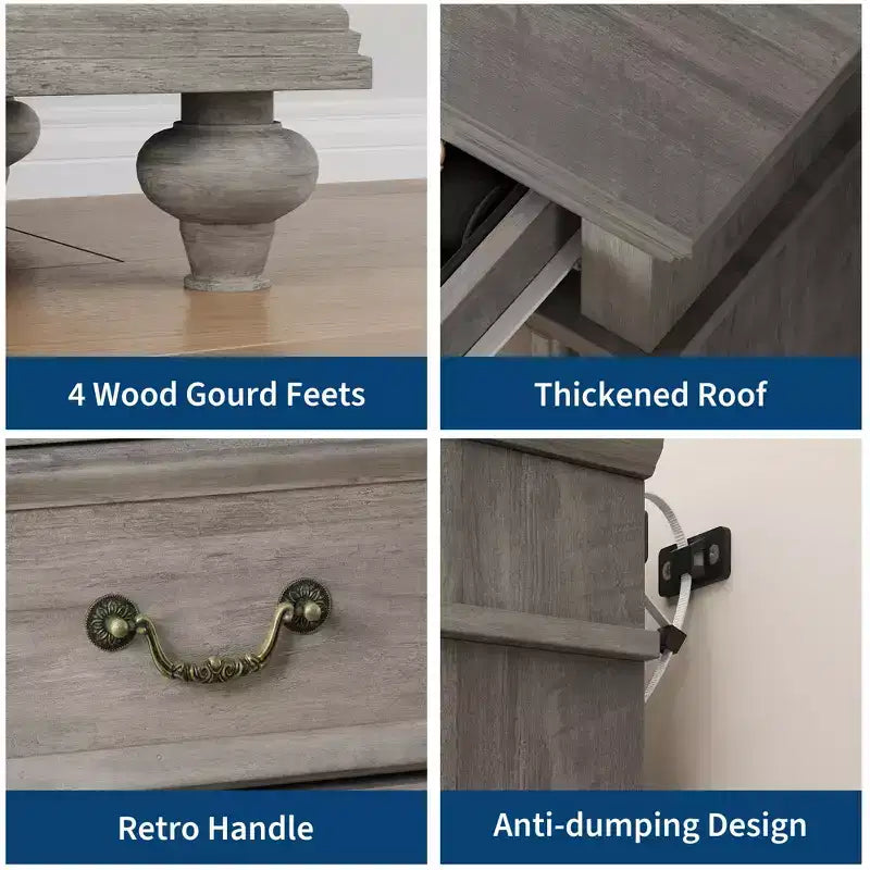 Cassettiera a 7 cassetti in stile rustico per camera da letto, cassettiera alta 50 cm in legno con texture naturale, ampi cassetti in 3 diverse dimensioni, cassettiera rustica da fattoria