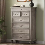 Farmhouse 7 Drawer Dresser for Bedroom, 50Tall Wood Dresser with Natural Texture,Large Drawers in 3 Different Sizes,Rustic Farmhouse Chest of Drawers