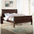 Letto Queen a slitta da 62" in legno massello per ragazzi con testiera/pediera, design a basso profilo sicuro per camerette, ciliegio