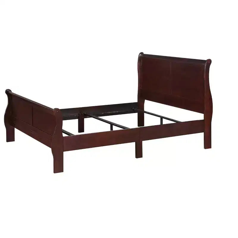 Letto Queen a slitta da 62" in legno massello per ragazzi con testiera/pediera, design a basso profilo sicuro per camerette, ciliegio
