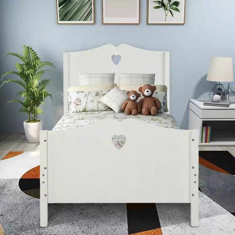 Struttura letto a piattaforma singola con supporti a doghe in legno e testiera e pediera, bianco