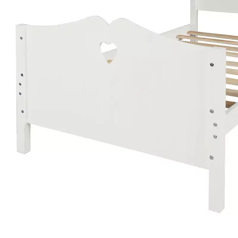 Struttura letto a piattaforma singola con supporti a doghe in legno e testiera e pediera, bianco