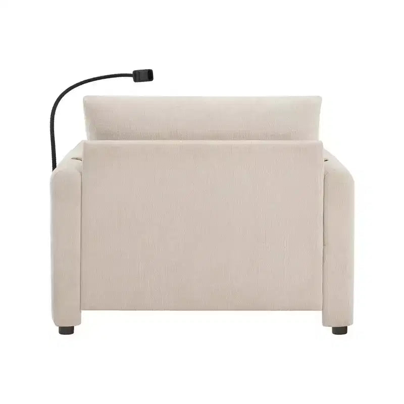 Divano Singolo Oversize in ciniglia e Chaise Longue con Pouf Contenitore, Supporto Telefono Regolabile, Porte di Ricarica, Tasche Laterali