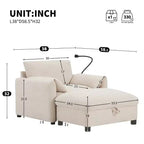 Divano Singolo Oversize in ciniglia e Chaise Longue con Pouf Contenitore, Supporto Telefono Regolabile, Porte di Ricarica, Tasche Laterali