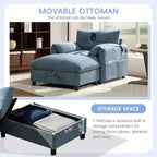 Divano Singolo Oversize in ciniglia e Chaise Longue con Pouf Contenitore, Supporto Telefono Regolabile, Porte di Ricarica, Tasche Laterali