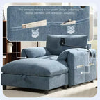 Divano Singolo Oversize in ciniglia e Chaise Longue con Pouf Contenitore, Supporto Telefono Regolabile, Porte di Ricarica, Tasche Laterali