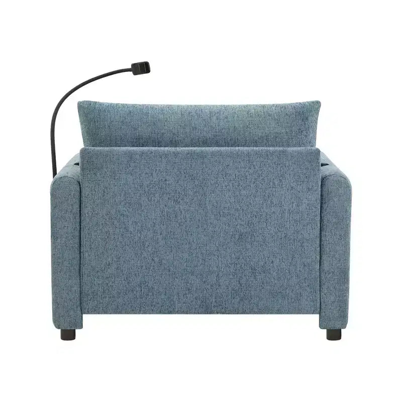 Divano Singolo Oversize in ciniglia e Chaise Longue con Pouf Contenitore, Supporto Telefono Regolabile, Porte di Ricarica, Tasche Laterali