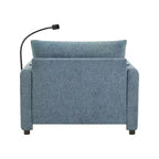 Divano Singolo Oversize in ciniglia e Chaise Longue con Pouf Contenitore, Supporto Telefono Regolabile, Porte di Ricarica, Tasche Laterali