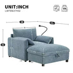 Divano Singolo Oversize in ciniglia e Chaise Longue con Pouf Contenitore, Supporto Telefono Regolabile, Porte di Ricarica, Tasche Laterali