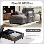 Divano Singolo Oversize in ciniglia e Chaise Longue con Pouf Contenitore, Supporto Telefono Regolabile, Porte di Ricarica, Tasche Laterali