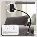 Divano Singolo Oversize in ciniglia e Chaise Longue con Pouf Contenitore, Supporto Telefono Regolabile, Porte di Ricarica, Tasche Laterali