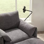 Divano Singolo Oversize in ciniglia e Chaise Longue con Pouf Contenitore, Supporto Telefono Regolabile, Porte di Ricarica, Tasche Laterali