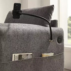 Divano Singolo Oversize in ciniglia e Chaise Longue con Pouf Contenitore, Supporto Telefono Regolabile, Porte di Ricarica, Tasche Laterali