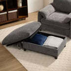 Divano Singolo Oversize in ciniglia e Chaise Longue con Pouf Contenitore, Supporto Telefono Regolabile, Porte di Ricarica, Tasche Laterali