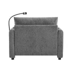 Divano Singolo Oversize in ciniglia e Chaise Longue con Pouf Contenitore, Supporto Telefono Regolabile, Porte di Ricarica, Tasche Laterali