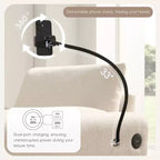Divano Singolo Oversize in ciniglia e Chaise Longue con Pouf Contenitore, Supporto Telefono Regolabile, Porte di Ricarica, Tasche Laterali