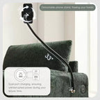 Divano Singolo Oversize in ciniglia e Chaise Longue con Pouf Contenitore, Supporto Telefono Regolabile, Porte di Ricarica, Tasche Laterali