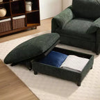 Divano Singolo Oversize in ciniglia e Chaise Longue con Pouf Contenitore, Supporto Telefono Regolabile, Porte di Ricarica, Tasche Laterali