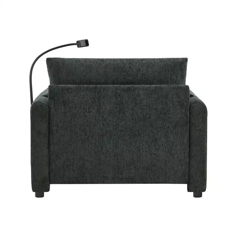 Divano Singolo Oversize in ciniglia e Chaise Longue con Pouf Contenitore, Supporto Telefono Regolabile, Porte di Ricarica, Tasche Laterali
