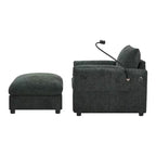 Divano Singolo Oversize in ciniglia e Chaise Longue con Pouf Contenitore, Supporto Telefono Regolabile, Porte di Ricarica, Tasche Laterali