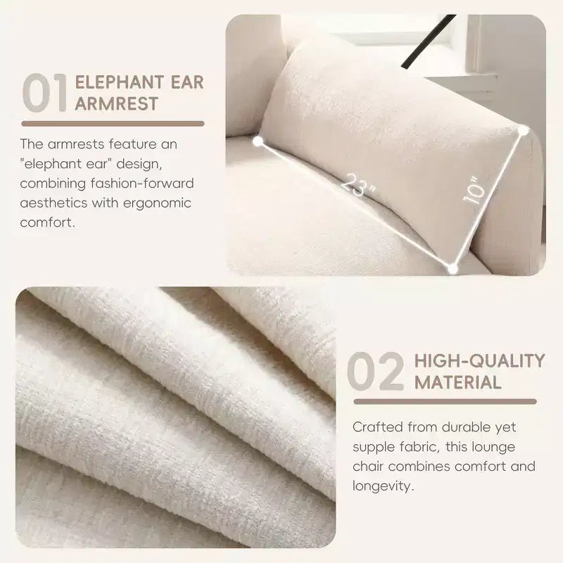 Divano Singolo Oversize in ciniglia e Chaise Longue con Pouf Contenitore, Supporto Telefono Regolabile, Porte di Ricarica, Tasche Laterali