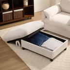 Divano Singolo Oversize in ciniglia e Chaise Longue con Pouf Contenitore, Supporto Telefono Regolabile, Porte di Ricarica, Tasche Laterali