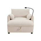 Divano Singolo Oversize in ciniglia e Chaise Longue con Pouf Contenitore, Supporto Telefono Regolabile, Porte di Ricarica, Tasche Laterali