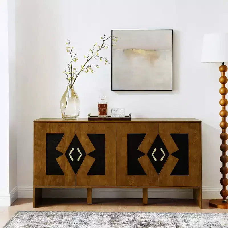 Credenza moderna con vani, mobile buffet scanalato con motivo geometrico e ripiani regolabili per ingresso/cucina/sala da pranzo