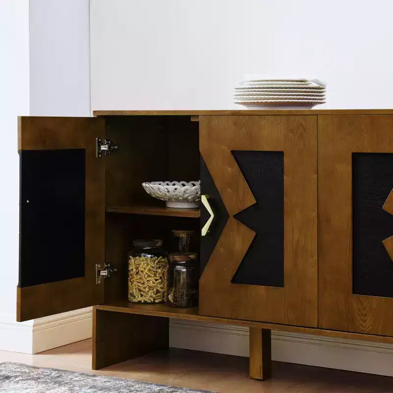 Credenza moderna con vani, mobile buffet scanalato con motivo geometrico e ripiani regolabili per ingresso/cucina/sala da pranzo
