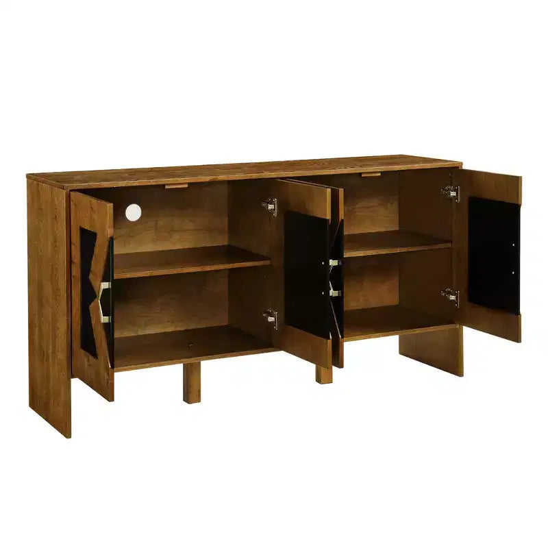Credenza moderna con vani, mobile buffet scanalato con motivo geometrico e ripiani regolabili per ingresso/cucina/sala da pranzo