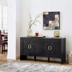 Credenza moderna con vani, mobile buffet scanalato con motivo geometrico e ripiani regolabili per ingresso/cucina/sala da pranzo