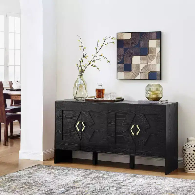 Credenza moderna con vani, mobile buffet scanalato con motivo geometrico e ripiani regolabili per ingresso/cucina/sala da pranzo
