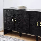 Credenza moderna con vani, mobile buffet scanalato con motivo geometrico e ripiani regolabili per ingresso/cucina/sala da pranzo