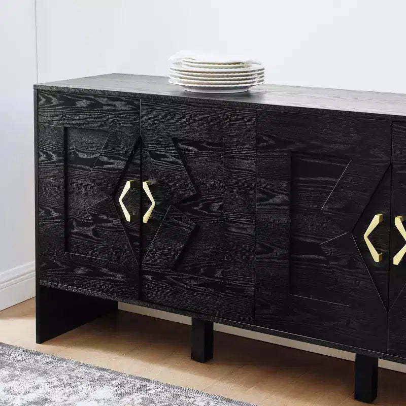 Credenza moderna con vani, mobile buffet scanalato con motivo geometrico e ripiani regolabili per ingresso/cucina/sala da pranzo