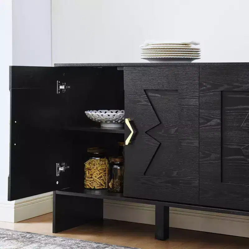 Credenza moderna con vani, mobile buffet scanalato con motivo geometrico e ripiani regolabili per ingresso/cucina/sala da pranzo