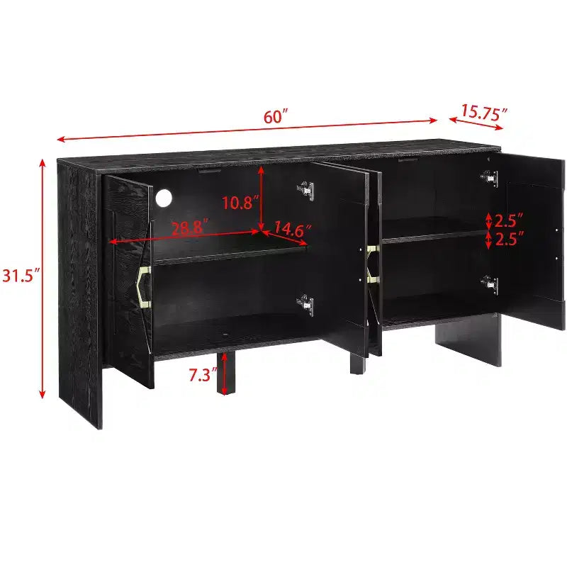 Credenza moderna con vani, mobile buffet scanalato con motivo geometrico e ripiani regolabili per ingresso/cucina/sala da pranzo