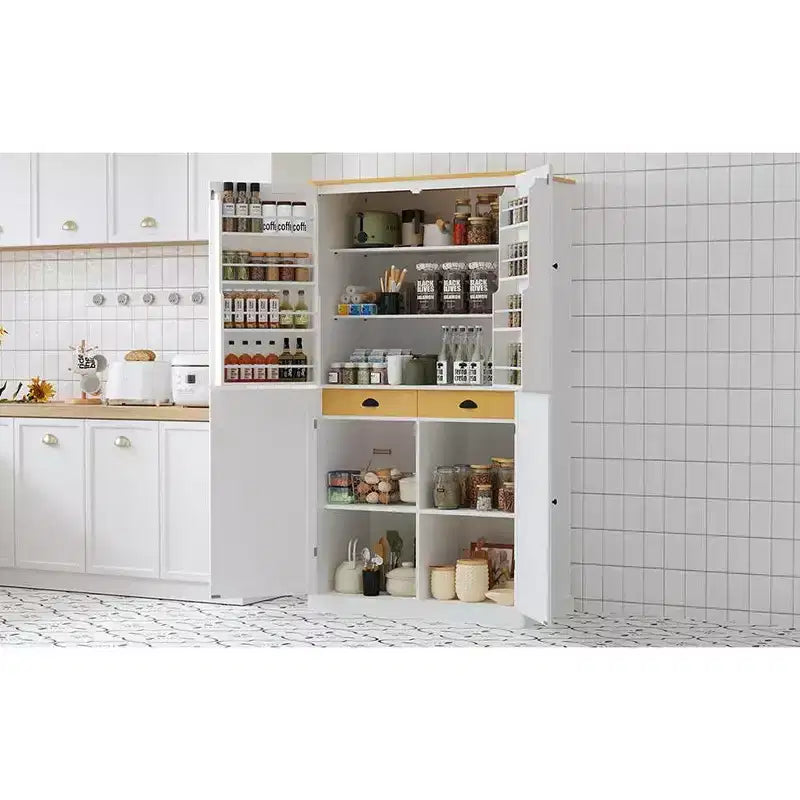 Mobile credenza alto moderno da 181 cm autoportante per sala da pranzo con ante e ripiani interni, 2 ripiani regolabili e 8 mensole sulle ante per cucina e soggiorno