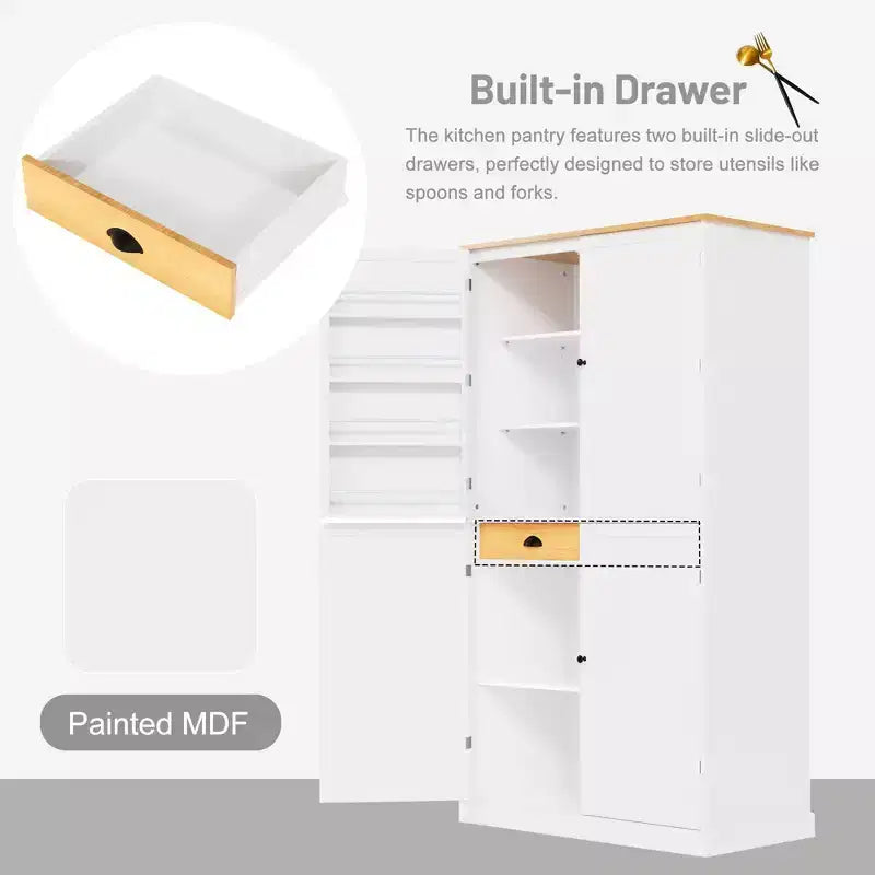 Mobile credenza alto moderno da 181 cm autoportante per sala da pranzo con ante e ripiani interni, 2 ripiani regolabili e 8 mensole sulle ante per cucina e soggiorno
