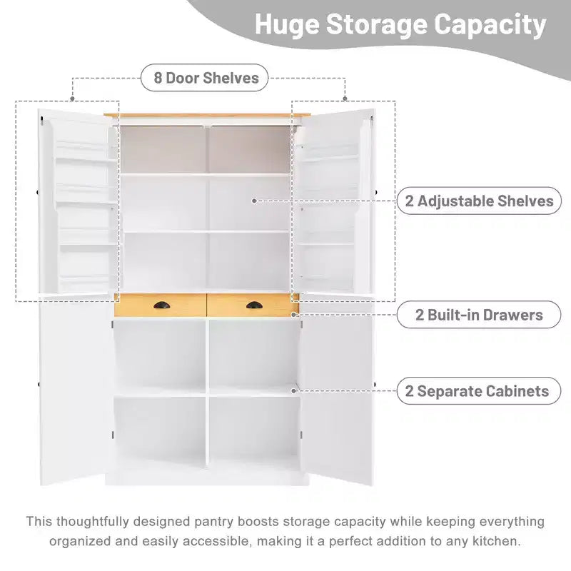 Mobile credenza alto moderno da 181 cm autoportante per sala da pranzo con ante e ripiani interni, 2 ripiani regolabili e 8 mensole sulle ante per cucina e soggiorno