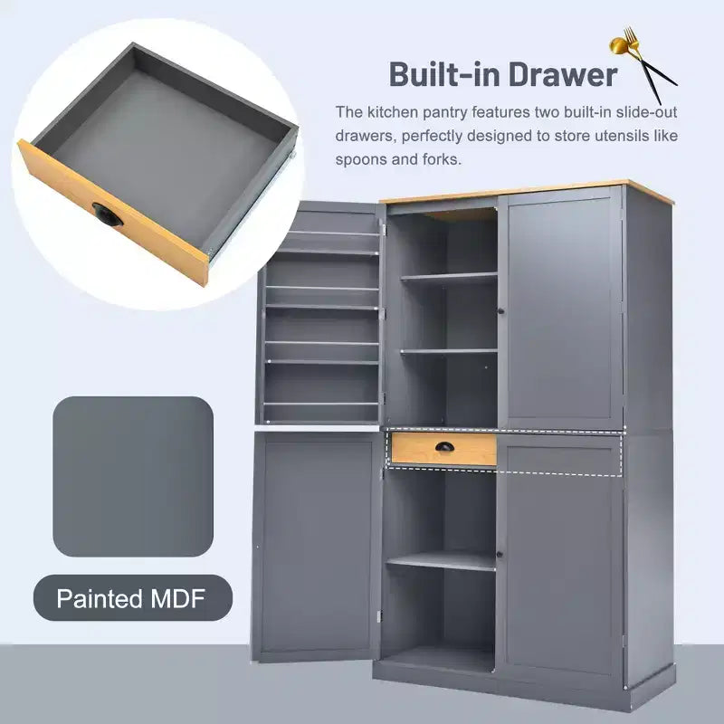 Mobile credenza alto moderno da 181 cm autoportante per sala da pranzo con ante e ripiani interni, 2 ripiani regolabili e 8 mensole sulle ante per cucina e soggiorno