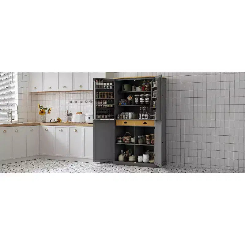 Mobile credenza alto moderno da 181 cm autoportante per sala da pranzo con ante e ripiani interni, 2 ripiani regolabili e 8 mensole sulle ante per cucina e soggiorno