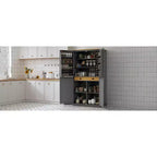Mobile credenza alto moderno da 181 cm autoportante per sala da pranzo con ante e ripiani interni, 2 ripiani regolabili e 8 mensole sulle ante per cucina e soggiorno