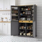Mobile credenza alto moderno da 181 cm autoportante per sala da pranzo con ante e ripiani interni, 2 ripiani regolabili e 8 mensole sulle ante per cucina e soggiorno