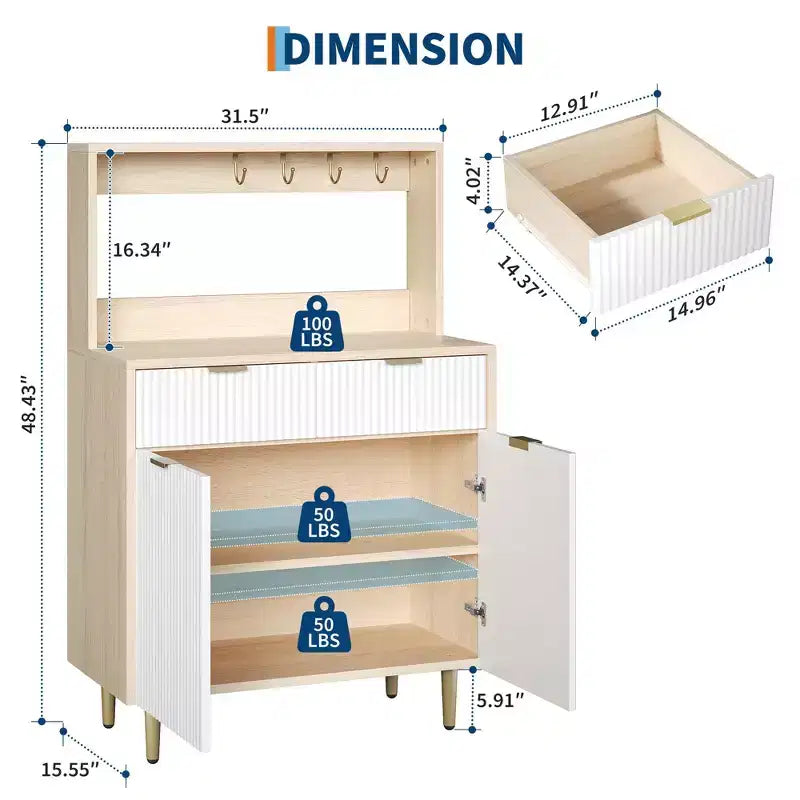 Madia a 2 ante con 2 cassetti, mobile contenitore in legno per sala da pranzo, cucina e soggiorno, mobiletto consolle da caffè