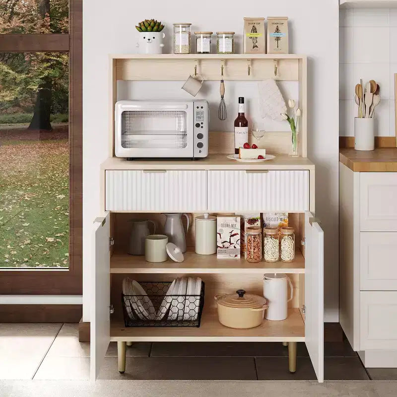 Madia a 2 ante con 2 cassetti, mobile contenitore in legno per sala da pranzo, cucina e soggiorno, mobiletto consolle da caffè