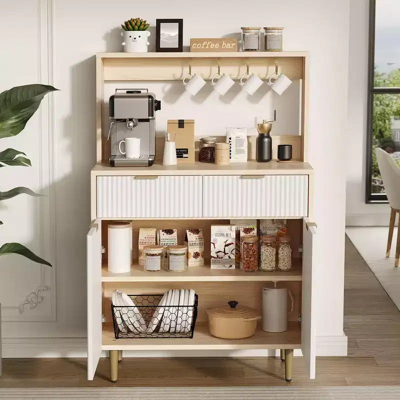 Madia a 2 ante con 2 cassetti, mobile contenitore in legno per sala da pranzo, cucina e soggiorno, mobiletto consolle da caffè