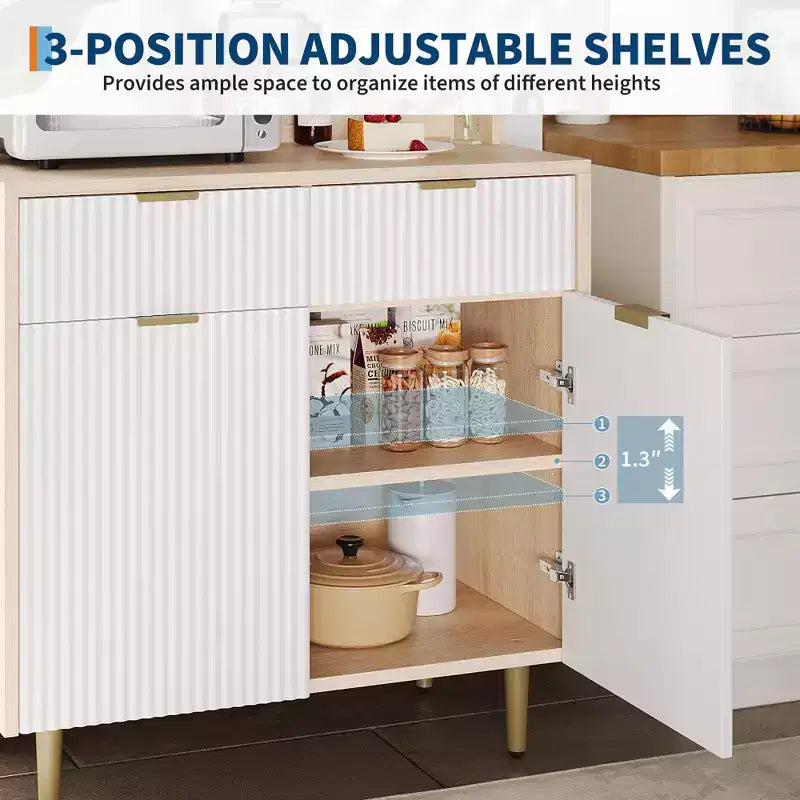 Madia a 2 ante con 2 cassetti, mobile contenitore in legno per sala da pranzo, cucina e soggiorno, mobiletto consolle da caffè