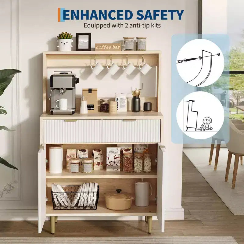 Madia a 2 ante con 2 cassetti, mobile contenitore in legno per sala da pranzo, cucina e soggiorno, mobiletto consolle da caffè