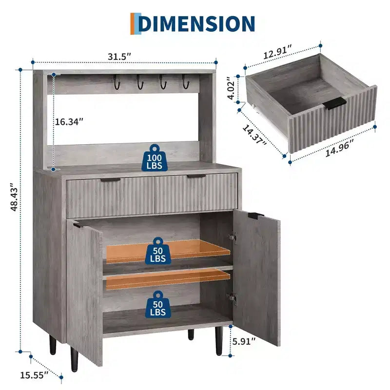 Madia a 2 ante con 2 cassetti, mobile contenitore in legno per sala da pranzo, cucina e soggiorno, mobiletto consolle da caffè